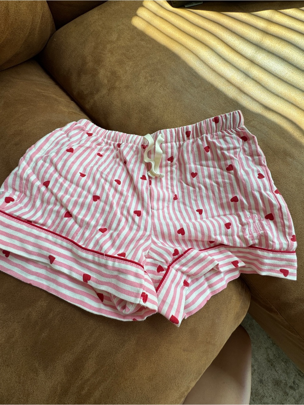GAP x Summer Fridays Pink & White Striped Heart Print Sleep Shorts size XS